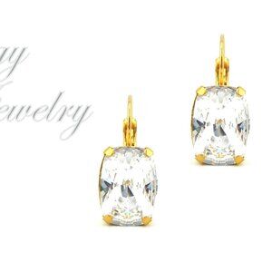 Bridal Cushion Octagon Shaped Clear Crystal Earrings Made with Austrian Crystal